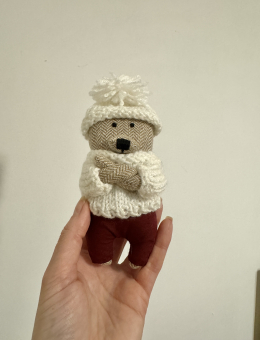 Mini teddy bear in a beanie